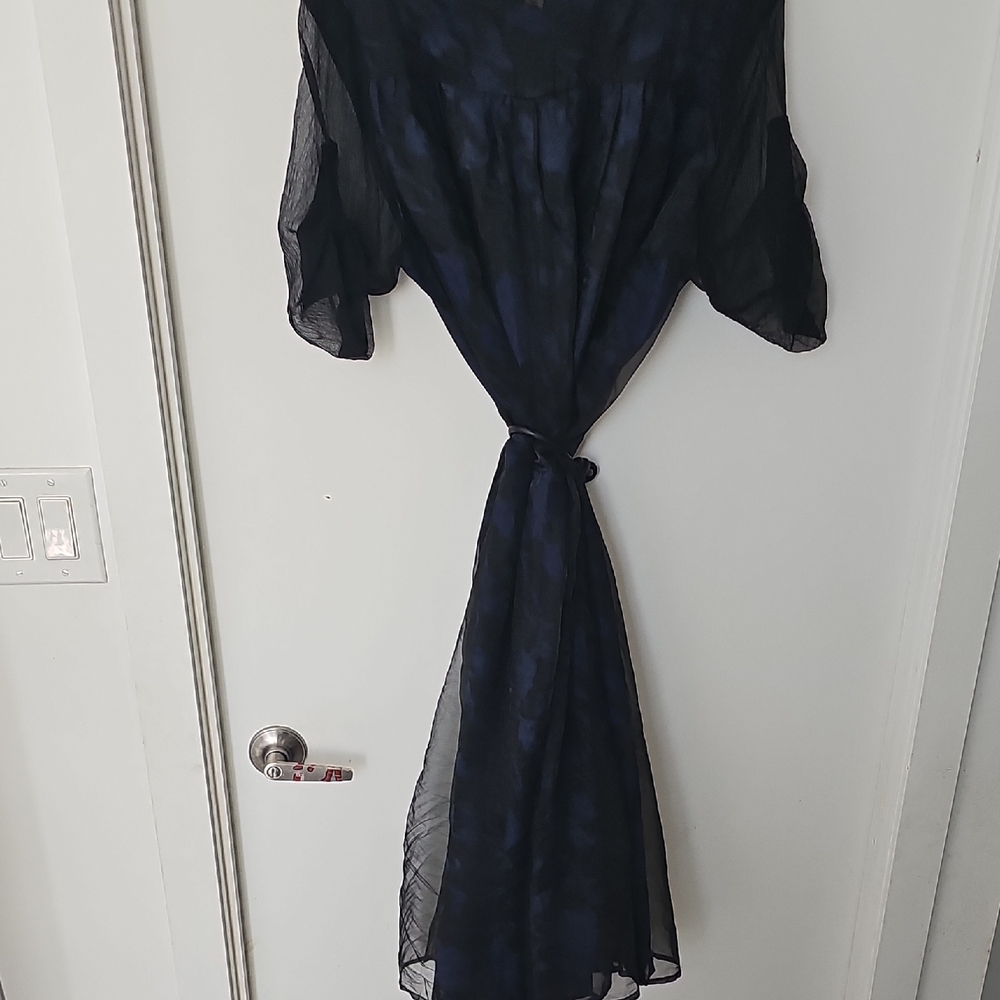 Sheer Black and Blue Lace Chiffon Dress - Picture 5 of 8